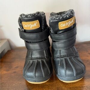 Cat & Jack kids Black Winter Boots with Tan Accents